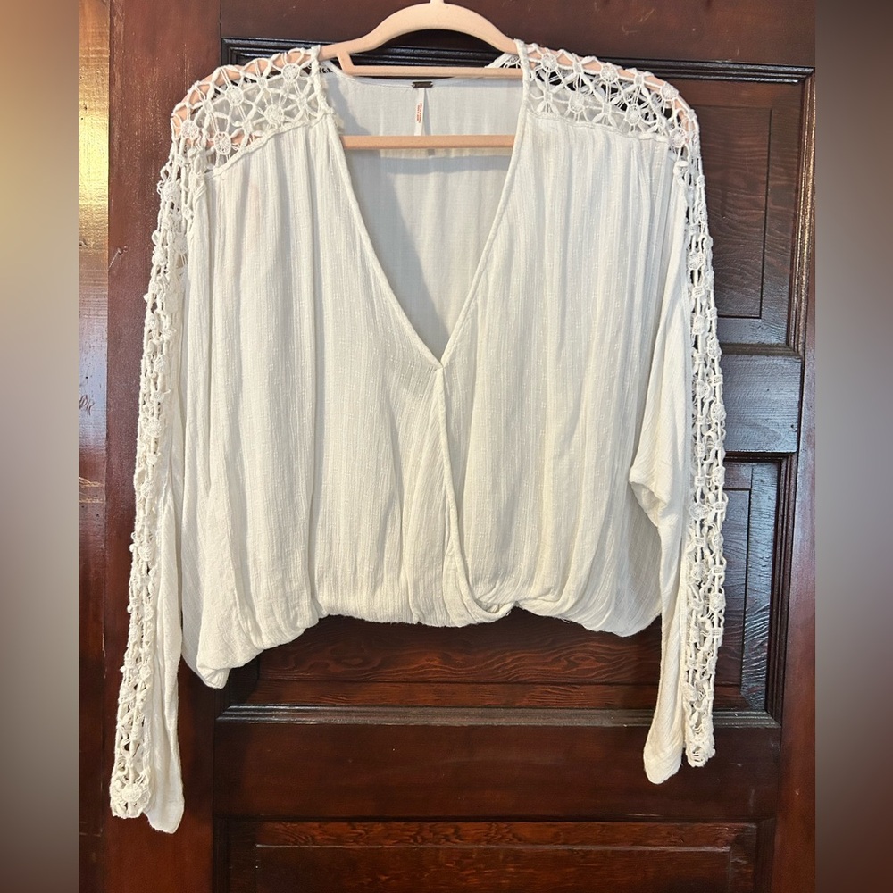 Free People Whote Crochet Sleeve Blouse